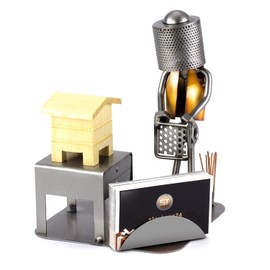 Steelman24 I Nuts and bolts sculpture Beekeeper With Wooden Hive With Business Card Holder With Personal Engraving I Handmade ornament I