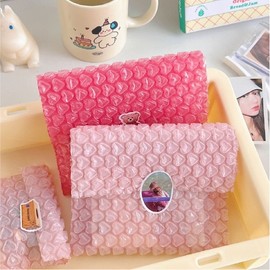 Heart Bubble Wrap Air Cap Envelopes for Aesthetic Gifting & Packaging 2-Color Heart Bubble Wrap Hot Pink Small, 10 Pcs/Set 5ea