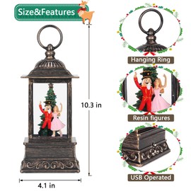 Christmas Snow Globe, Nutcracker Ballerina Snow Globe Glitter Lighted with Music, Musical Christmas Decorations USB and Battery Operated Lantern, Christmas Decor Gift