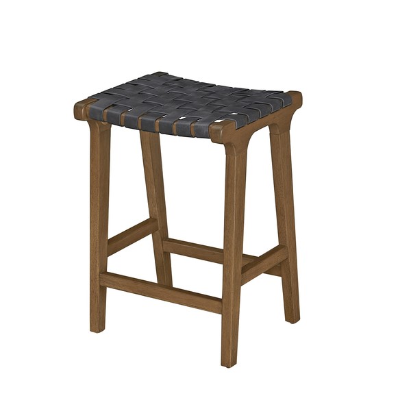 Ball & Cast Woven Strips Counter Height Bar Stools 24" H Backless Stool Chair, Dark Grey Faux Leather