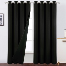 LEMOMO 100% Blackout Black Curtains with Black Liner/52 x 84 Inch/Set of 2 Panels Thermal Insulated Room Darkening Curtains for Bedroom