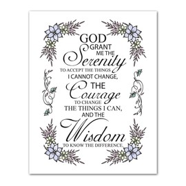 "God Grant me the Serenity to Accept the Things I Cannot Change" Christian Botanical Wall Art - Unframed 11 x 14 Quote Floral Flower Corners Vintage Print - Great Gift for Friends and Family under $15