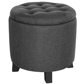 SONGMICS Round Storage Ottoman, Footstool, Shoe Bench, Extra Seat, Solid Wood Legs, Buttons Decoration, 17.7" x 17.7", Pre-assembled