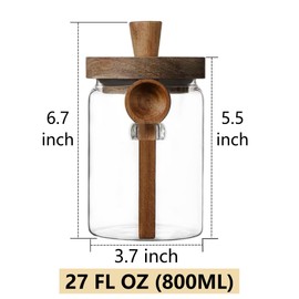 ANSQU Set of 2 Glass Food Storage Jars with Bamboo Wood Lid and Spoon, 27oz Glass Kitchen Canisters for Coffee, Tea, Cereal, Spice and Canning, Mason Jars (27oz-2pack)