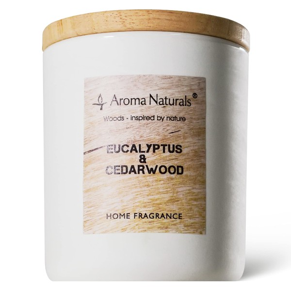 Aroma Naturals Aroma Candle, Eucalyptus & Cedarwood Scented Soy Wax Candle, 35 Hour Jar Candle, Gift (Eucalyptus & Cedarwood)