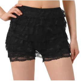 DF Gallery MA21730 Inner Dance Costume, Shorts, Drawers, Pettipants, Showing Pans, Lace, Frill, 1/4 Length, MA Ruffle Pants, Black (Deep)