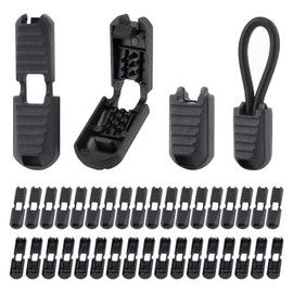 36Pack Elastic Cord End Locks, 12.2x20mm Plastic Cord Clamps for Bungee Shock Rope, Secure Tightening Caps for DIY Bracelets, Bag Strings, Drawstrings, Tarp Tie Downs (Black)