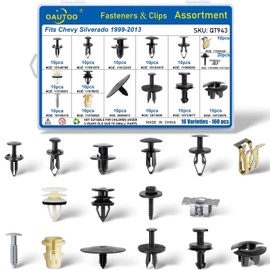 OAUTOO 160pcs for Chevy Silverado 1999-2013 Body Interior and Exterior Retainer Fastener Clip Assortment Bumper Cover Fender Liner Bolt Nut Air Deflector Retainer Kit