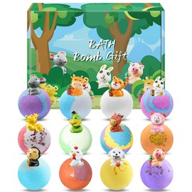 Bath Bombs Children with Animal Surprise, Pack of 12 Bath Bombs Gifts for Children, Natural Organic Bath Bombs as Bath Additive, Bath Pearls Foam Bath Bombs Gift Ideas for Girls Boys Christmas