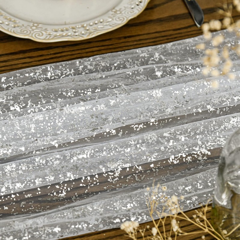 Artoid Mode White Silver Gauze Table Runner 70x300 cm, Glitter