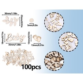 ZoeTekway Pack of 100 Baby Shower Decoration, Baby Shower Table Decoration, Wood, Girls Boy Confetti Confetti Decoration, Neutral Baby Party Confetti Shower Accessories, for Baby Shower, Gender Reveal