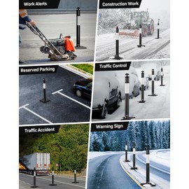 (3 Pack) BATTIFE Delineator Post with Base 45 ", Black Traffic Delineator Cones with Reflective Collar for Construction Work, Driving Practice