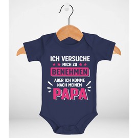 MoonWorks® Baby Bodysuit Printed with Saying "Ich versuche Mich zu benehmen zu Benehmen Funny Sayings Organic Cotton Boys & Girls, Beehmen Girls Navy, 3-6 Monate