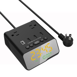 Alarm Clock with USB Ports, Charging Station, Electronic Clock, Phone Charger Night Light for Bedrooms, 4 USB Ports, 2 Outlets, Adjustable Brightness, Nightstand Clock