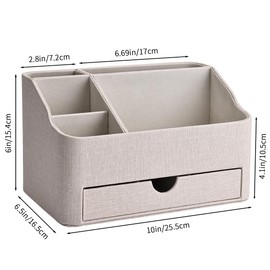 KINGFOM Leather Makeup Organizer with Drawer, Cosmetic Storage for Dresser Countertop and Bathroom Vanity, Beauty Holder for Lipstick Brush Skincare (Beige)