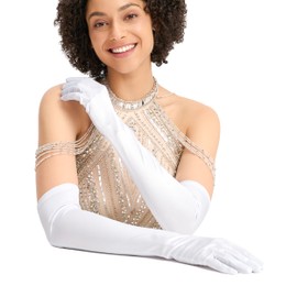 Aiphamy Women's 1920s Long Satin Opera Glove, Elbow-Length for Formal Evening & Bridal Wear (White)
