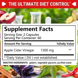 Daitea Apple Cider Vinegar Capsules 1300mg - Appetite Control - Metabolism Boost