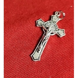 LOT OF 50. St Benedict Cross Silver PLATED Catholic Jesus Crucifix Pendant