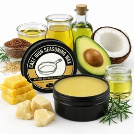 Cast Iron Seasoning Wax for Skillet and Griddle, Natural Conditioner for Cast Iron and Carbon Steel Cookware, Restore Non Stick Cooking Surface