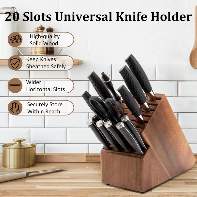 20 Slot Knife Block Storage without Knives,Acacia Wood Universal Knife