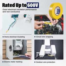 Yellow Electrical Tape Vinyl - 3/4 In 60 Ft PVC Electric Tape Flame Retardant Waterproof Rated Up to 600V Professional Grade For General Purpose Outdoor Indoor Electrical Wire Insulating Use