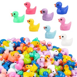 RONGZUBAT 100pcs Mini Ducks, 8 Colors Small Resin Tiny Ducks Little Miniature Plastic Ducks Figurines Duck Bulk for Micro Fairy Garden Landscape DIY Miniature Dollhouse Accessories Hide Crafts Decor