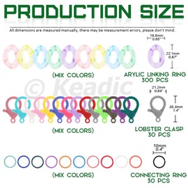 Keadic 400 Pcs Acrylic Linking Rings Assortment Set with Lobster Clasp and Jump Rings, Quick Candy Colors Twist Link Curb Chain Connectors C-Clip Hooks for Chunky Earring Necklace Purse Making