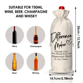 EUFJDKSL Difference Maker Gift Wine Bag-Thank You Gifts for Coworkers Boss Employee, Appreciation Favors for Teacher Mentor Nurse, Team Appreciation Wine Bag for Retirement Party Favors
