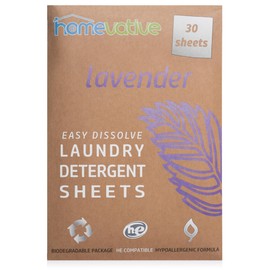 Homevative Laundry Detergent Sheets, 30 Sheets, Up to 60 Loads, Easy Dissolve, Lavender, Eco package, HE Compatible, Septic friendly, Great for travel, college, laundromat and at home