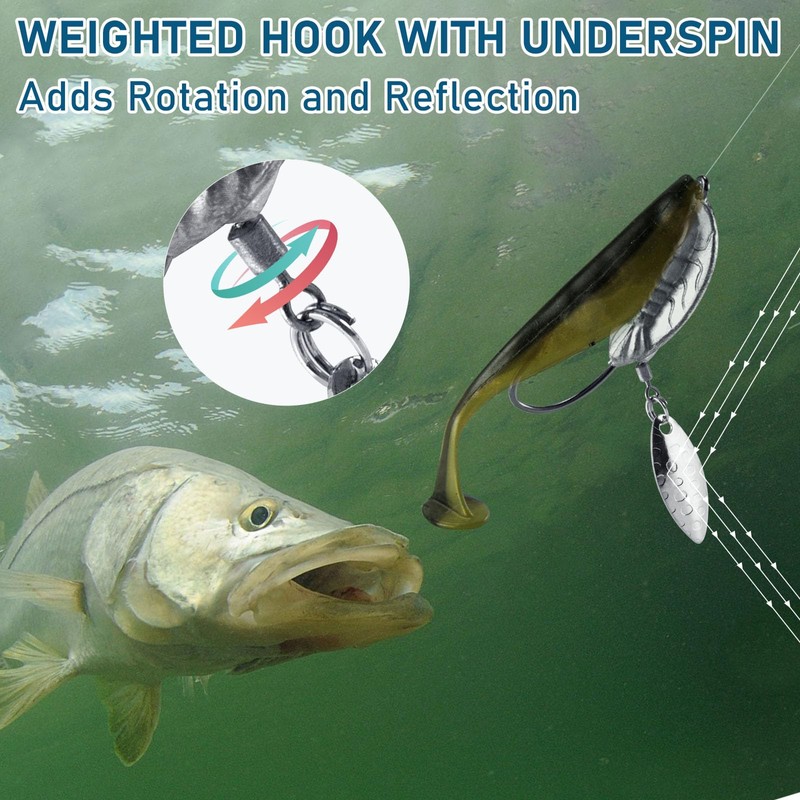 Alwonder 5-Pack Weighted Swimbait Hooks with Underspin, Pin Spring Fishing