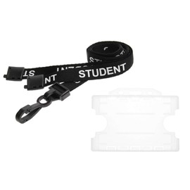 Black Student Lanyard with Double Sided Card Holder (Clear)