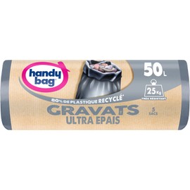 Handy Bag Bin Liners Pack of 5 50 L 80% Recycled Plastic Holds up to 25 kg 60 x 85 cm