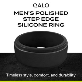 QALO Men's Silicone Ring, Black Metallic (Size 9) - Polished Step Edge - Mens Wedding Bands - Breathable & Durable Silicone Rings for Men - Thick Rubber Engagement Rings for Him - 9mm x 2mm
