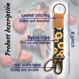 Maicican Cute Keychain Clip Cool Keychains Lanyard for Women and Men Carabiner Clip for Keys & Wallet with Key Chain Rings, Sunflowers