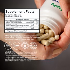 Elderberry Immune Support with Vitamin C, Zinc & Black Elderberry Extract – Powerful Antioxidant & Immune Defense – Year-Round Wellness Formula – 60 Capsules