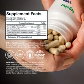 Elderberry Immune Support with Vitamin C, Zinc & Black Elderberry Extract – Powerful Antioxidant & Immune Defense – Year-Round Wellness Formula – 60 Capsules