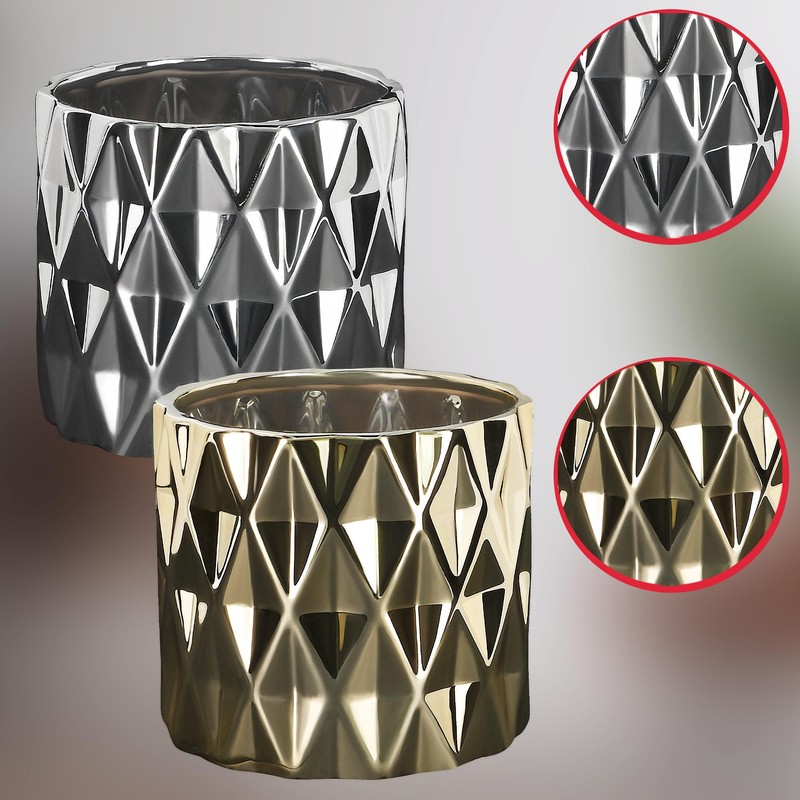 KOTARBAU® Ceramic Flower Pot Planter Glazed Gold Cylindrical Shape Indoor