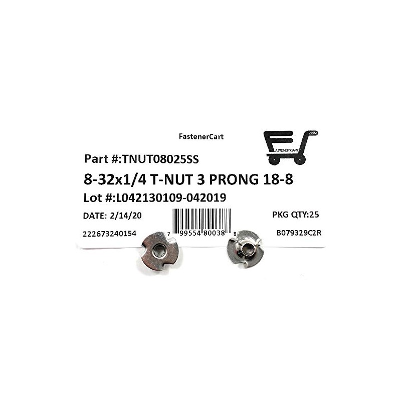 T-NUT Stainless Steel 8-32x1/4 3 Prong Tee Nuts (#8-32 Thread