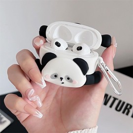 Rertnocnf Case Compatible with 2024 Airpods 4, Cute Kawaii Panda Design Earbuds Cover, Kids Boys Girls Portable Accessories Soft Silicone Wireless Earphone Shockproof Protector for Gifts Black White