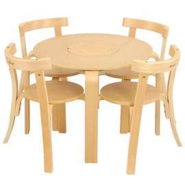 Bateso Bentwood Round Table and 4 Curved Back Chair Set, 5-Piece Kids Furniture for Craft Art and Building Blocks, with Foldable Storage Tub - Ideal Gift for Kids, Perfect for Daycare and Playrooms