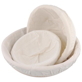 CHUENKUK Set of 3 Round Proofing Baskets, 16 cm, 20 cm, 25 cm, Rattan Bread Basket with Linen Cloth for Bread