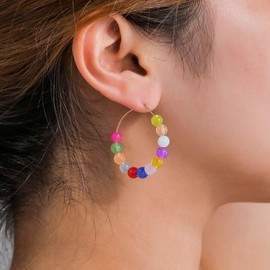 Xduargs Boho Rainbow Bead Circle Earrings Colorful Beads Circle Earrings Vintage Acrylic Beaded Hoop Earrings Summer Beach Bead Statement Earrings Jewelry for Women