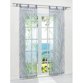 ESLIR Sliding Curtains, Set of 2 Panel Curtains with Loops, Transparent Tab-Top Curtain with Branches Pattern, Voile Grey, W x H 57 x 245 cm, Pack of 2