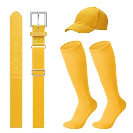 JASGOOD Baseball Socks and Belt and Cap Combo Softball Socks and Elastic Belt and Cotton Baseball Cap for Youth Adult