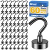 Grtard 60Pack Black Magnetic Hooks Heavy Duty, 25LBS Neodymium Magnet