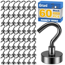 Grtard 60Pack Black Magnetic Hooks Heavy Duty, 25LBS Neodymium Magnet Hooks for Cruise, Strong Magnetic Hooks for Hanging, Magnets with Hooks for Home, Kitchen, Workplace, Office