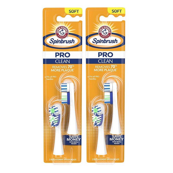 Spinbrush Pro Series Daily Clean Battery Toothbrush Refills, Soft, 4 Count