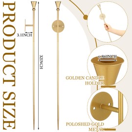 Tioncy 2 Pcs Metal Wall Candle Sconce Modern Candle Holder Wall Sconces for Decoration Wall Candlestick Holder for Dining Room, Living Room, Office, Bathroom (Gold, 32 Inch)