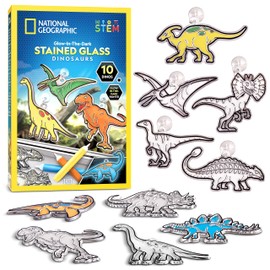 National Geographic Kids Stained Glass Kit - Glow in The Dark Dinosaur Toys, Kids Arts and Crafts Set, Window Sun Catchers, Kid Crafts Ages 4-8, Window Art Craft Kit, Suncatcher