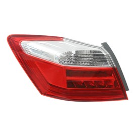 PIAOYUE LED Outer Tail Light For 2013 2014 2015 Honda Accord Sedan EX-L Touring Left Driver Side Replacement Red&Clear Lens Black Housing